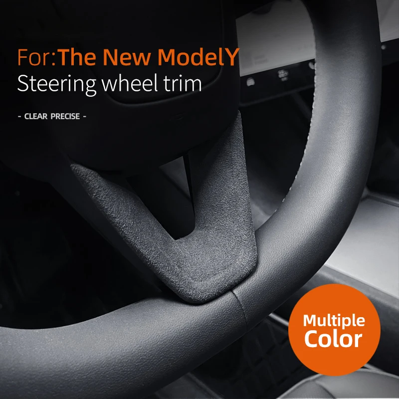 

A lcantara Suede For 2025 Tesla New Model Y Juniper Launch, Car Steering Wheel Decorative Frame Decal Stickers Auto Accessories