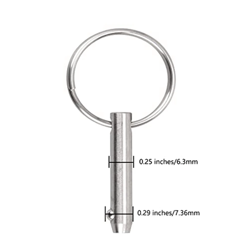 Marine Quick Release Pins Bimini Top Pins, Diameter 1/4In(6.3Mm), Overall Length1.5In(38Mm), Usable Length(25.4Mm)