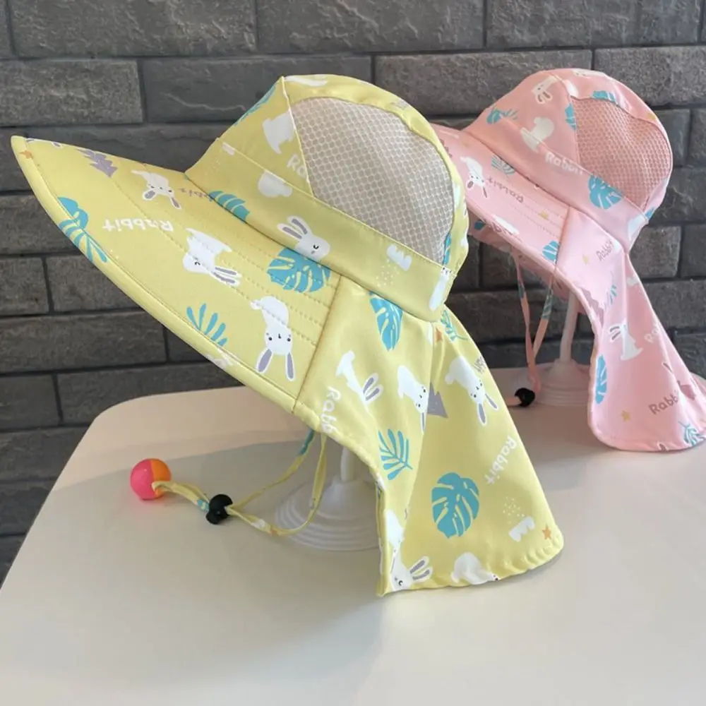 Bucket Cap Summer Baby Hat Neck Ear Cover With Whistle Children's Sunscreen Hat Anti UV Breathable Kids Beach Caps Girls Boys