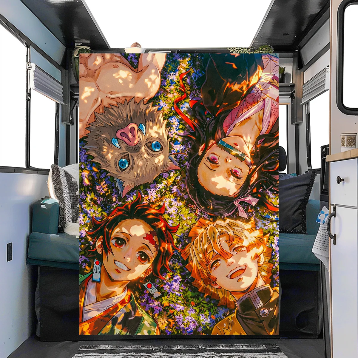 Demon Slayer  Cozy Warm Printed Flannel Blanket Ideal for Bedrooms Sofas Beds Chairs Picnics Travel Use YUN6514