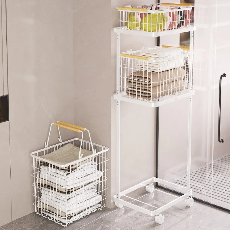 Three-layer rack, hanger, floor with wheels, put clothes at the end of the bed at night, take off dirty clothes classification