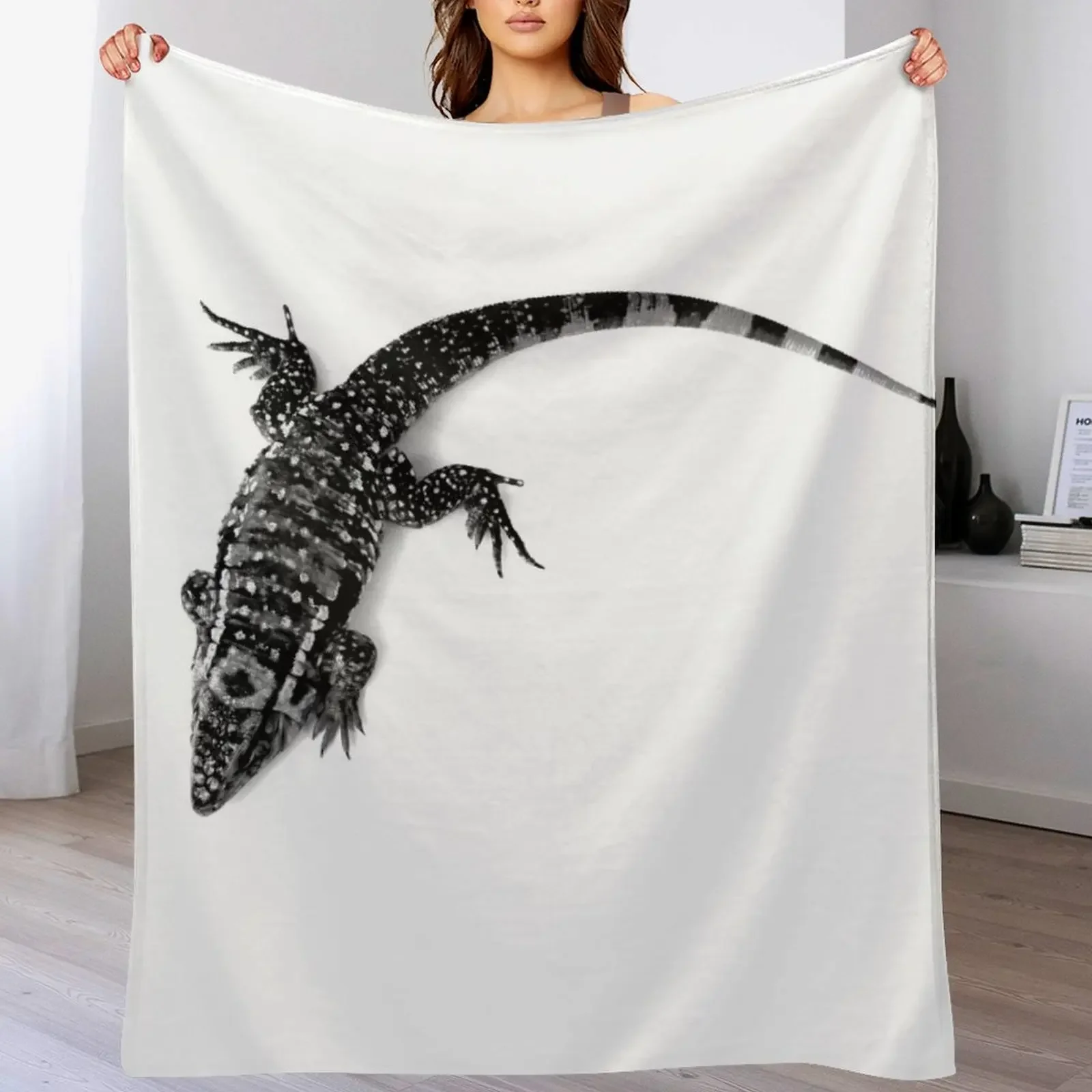 

Black and White Tegu Lizard Throw Blanket Fade Resistant Durable Throw Blanket