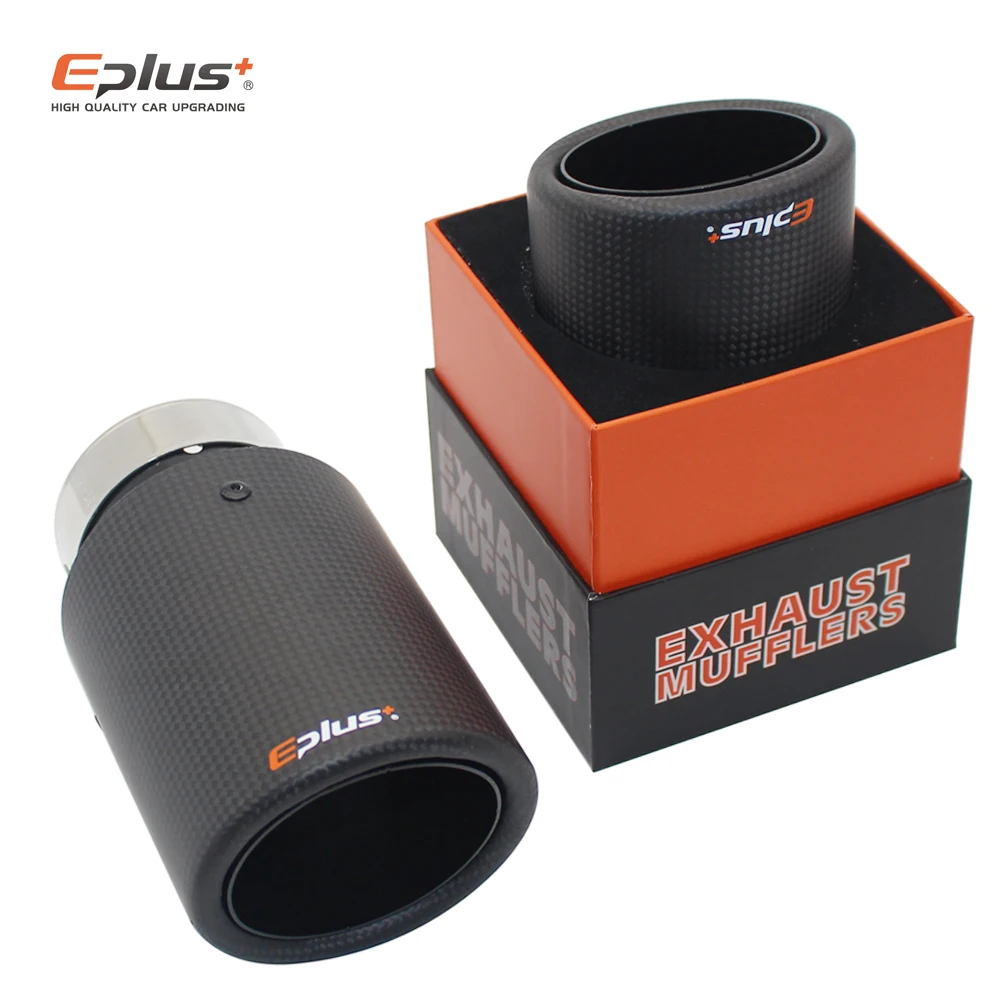 EPLUS-Matte Fibra De Carbono Silenciador, Car Exhaust System Tip, Tubo silenciadores, Universal Crimpagem, Preto Inoxidável, Bico