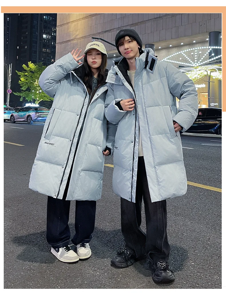 Jaket Bulu Angsa Pria, Jaket Panjang Model Cardigan, Lengan Panjang, Kancing Tertutup, Kantong, Kasual Musim Dingin 2025, Berkerudung