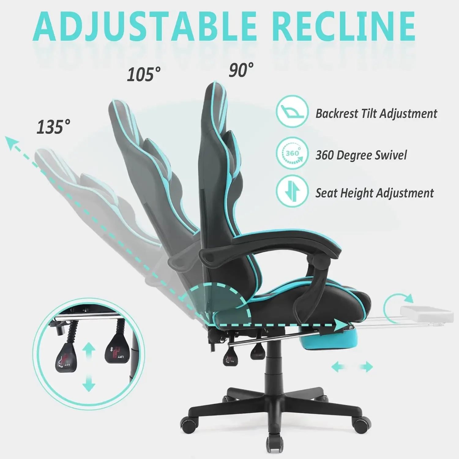 Miami Blue Gaming Chair, Gamer Chair, PC Gaming