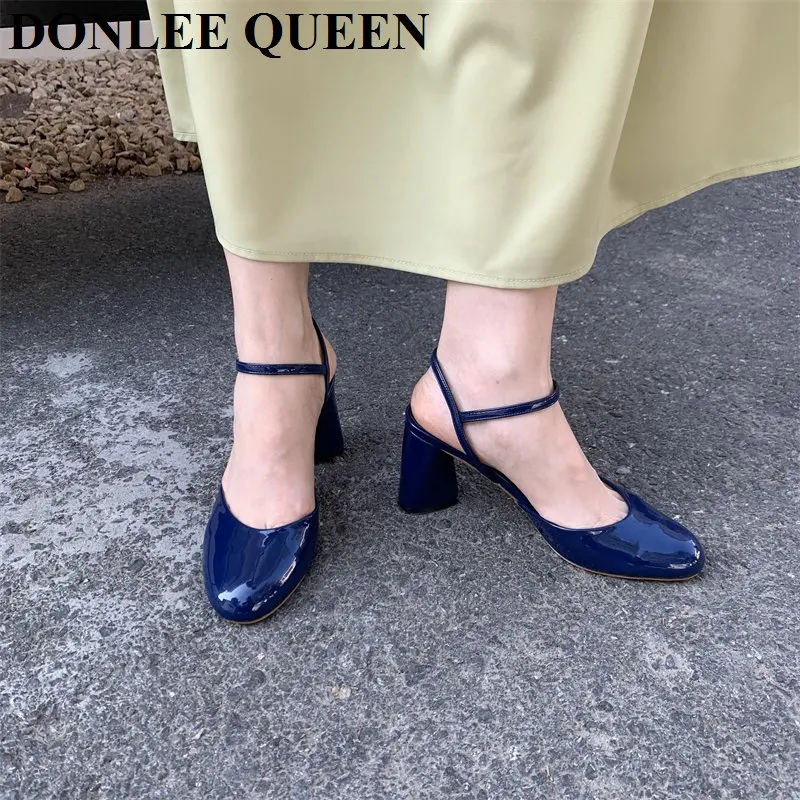 2024 Fashion Square High Heels Slingback Sandals Women Slip On Mules Shoes Women Shallow Brand Pumps For Office Lady Dress Mujer