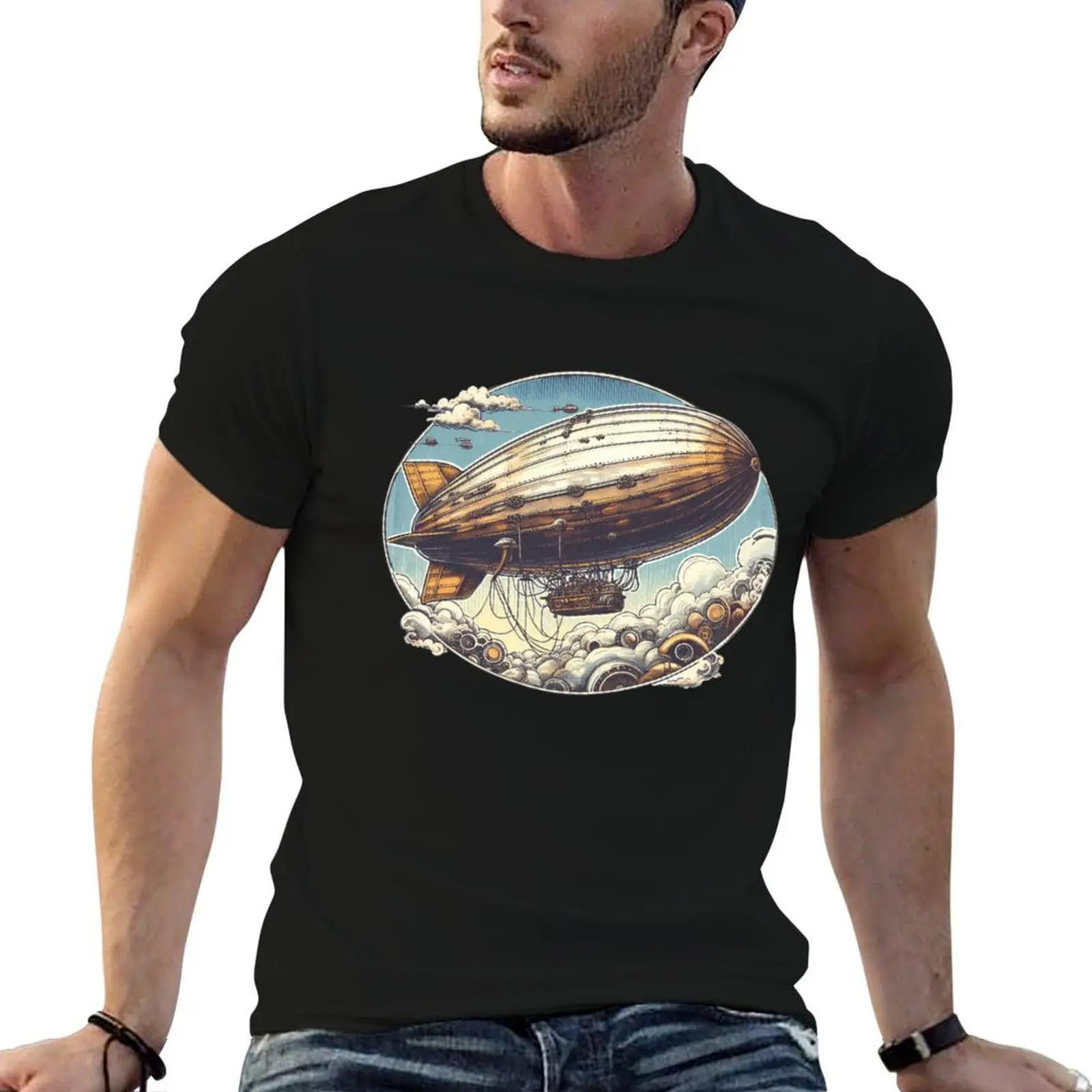 Steampunk Flying Airship T-Shirt t shirt man casual man t shirts high quality luxury brand cotton t shirts man 100% T-shirt