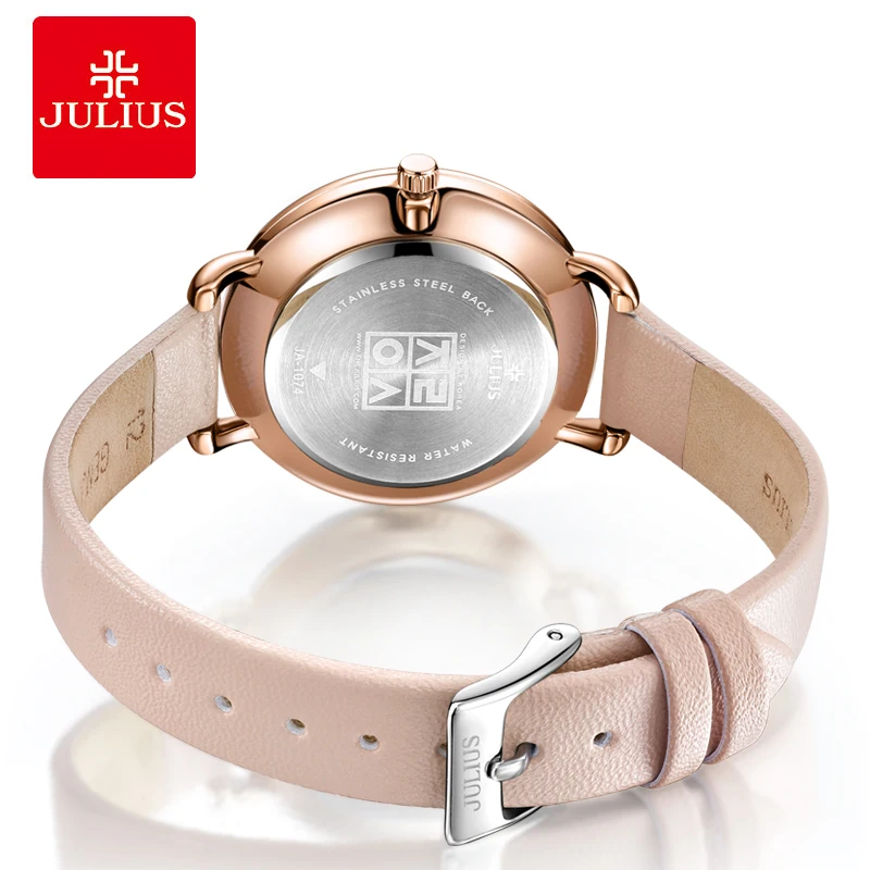 Sottile CZ Julius Lady Orologio da donna al quarzo giapponese Bracciale con ore alla moda Confezione regalo da ragazza in vera pelle