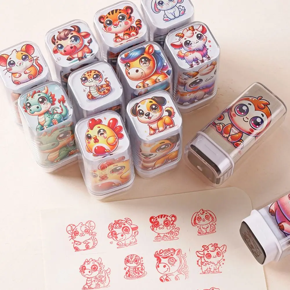 Dragon Monkey Zodiac Stamps Hand Account Stationery Cute Animals Seal Journal DIY Painting Animals Figure Stamps Boys and Girls