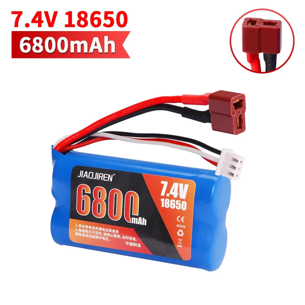 Upgrade 7.4 V 18650 6800 MAH Batterij voor Wltoys 10428/12428/12423/Q46 RC Auto Onderdelen met lader 7.4 V T plug voor Power auto