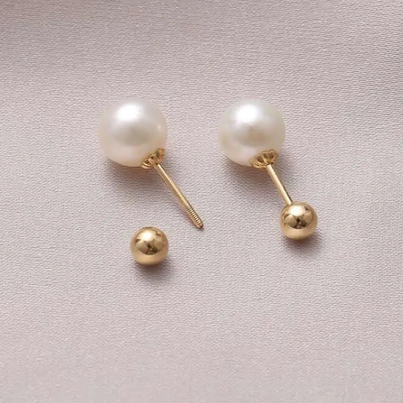 

New 18K Rose Gold Earrings Women AU750 Gold Pearl Stud Earrings