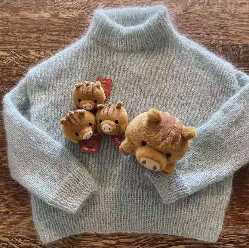 

Autumn fashion hand woven solid color round neck pullover casual exquisite lazy style mohair sweater short top new style