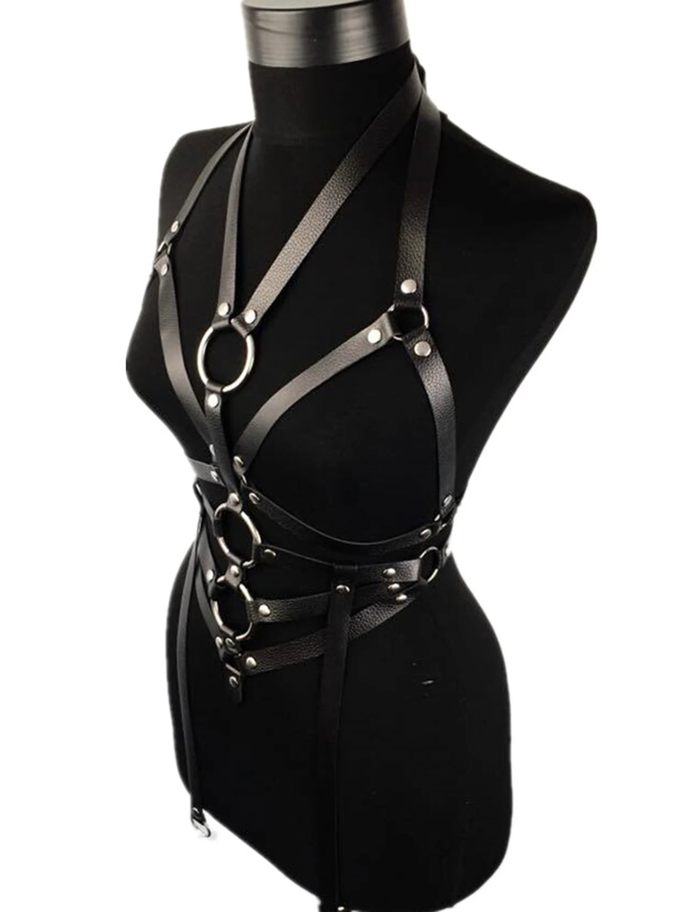 Full Body Sexy PU Leather Harness Goth Body Harness Lingerie Rave Leather Rave Outfit Bondange Cage Sexy Lingerie for Women Body