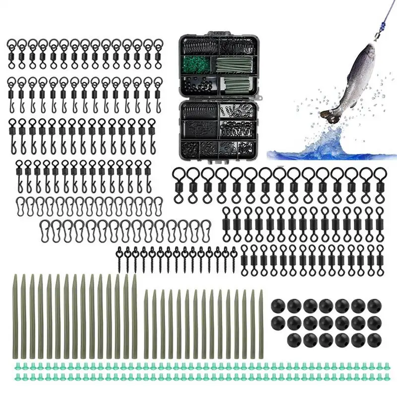 Kit de accesorios de pesca, juego de 300 aparejos de pesca de carpa con caja de almacenamiento, equipo portátil de alta sensibilidad para exteriores para banco de mar y río