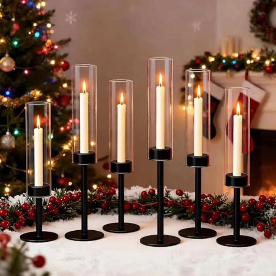 

Набор из 6 элегантных стеклянных подсвечников Hurricane для домашнего декора, центральных элементов свадебного стола, уличного использования, прозрачные