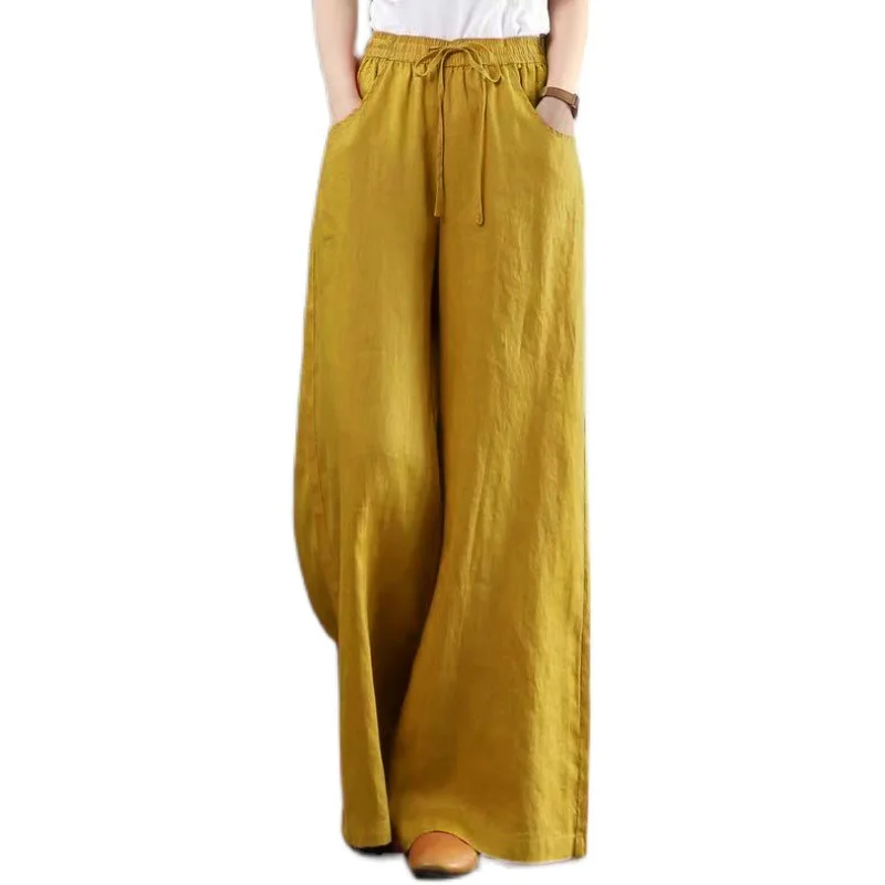 Cotton and Linen Women's Pants Loose Large Size Wide-leg Pants Spring Summer  High Waist Mopping  Straight-leg Pants 2025