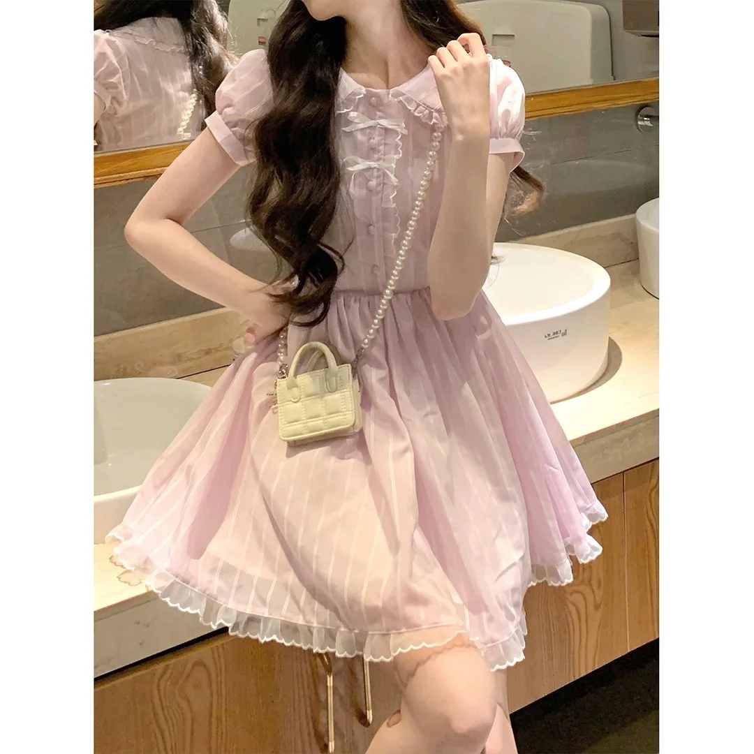

Original Cute Sweet Princess Skirt Set Short Sleeve Top Half Skirt Ensemble High-End Feel Young Women's Flat Heel Shoes