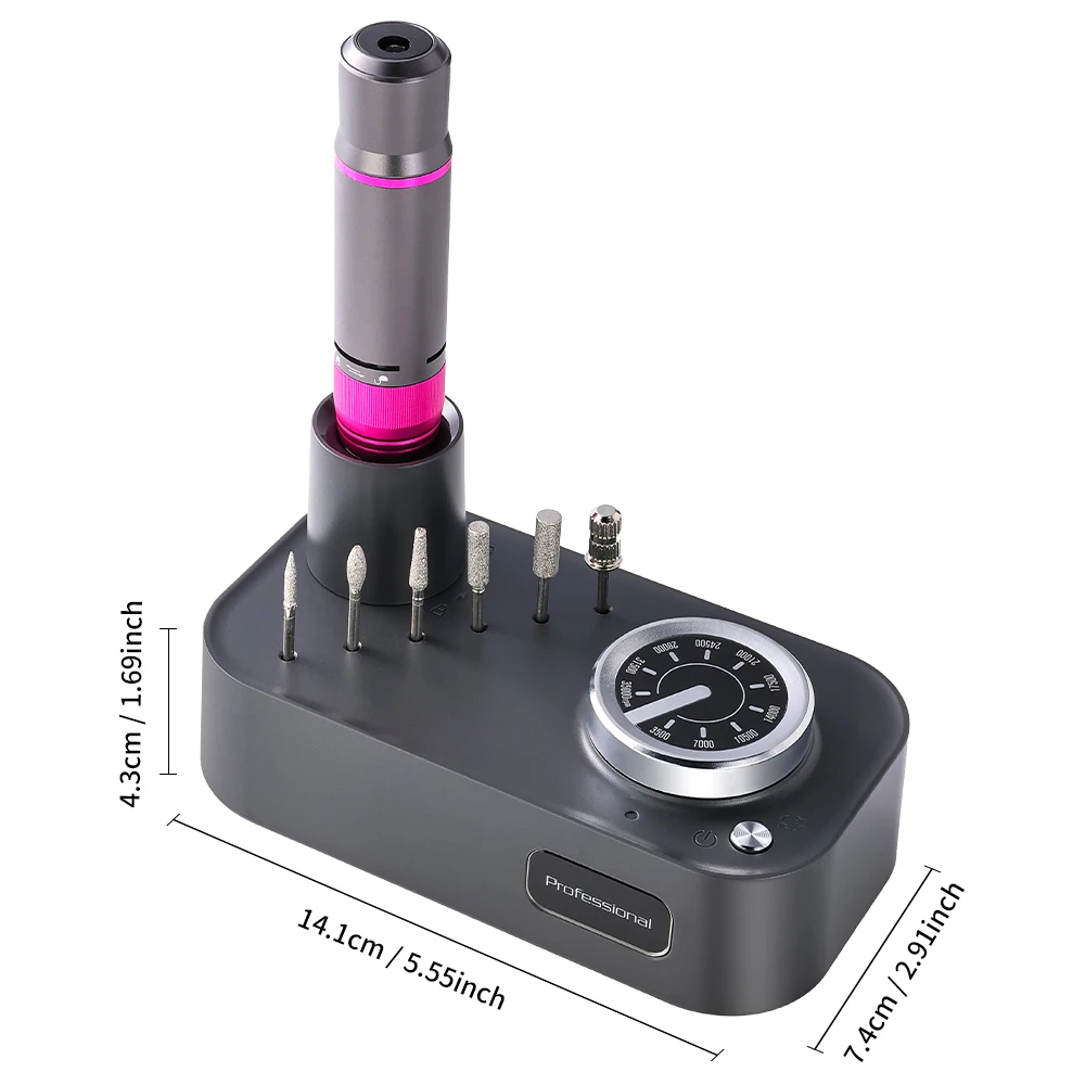 하이 퀄리티 전기 네일 드릴 머신, 전문 네일 전기 선반 샌딩기 파일, 매우 조용한 매니큐어 드릴 펜, 35000RPM