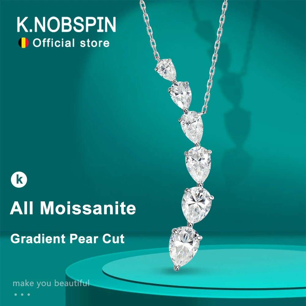 

KNOBSPIN 7,6 карат грушевидной огранки муассанит ожерелья для женщин стерлинговое серебро 925 пробы 18 К позолоченный градиентный драгоценный камень свадебное ожерелье