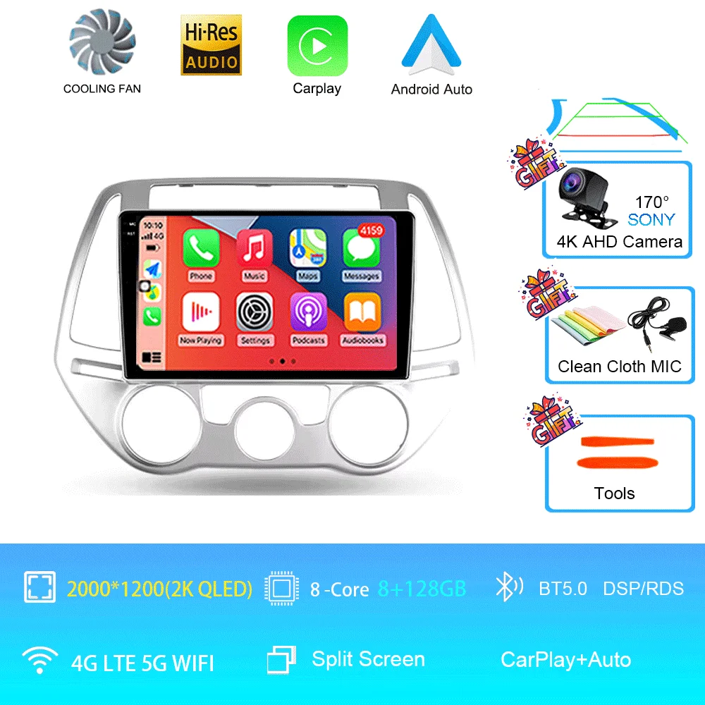 Android 16 Carplay Auto Multimedia Speler Autoradio voor Hyundai I20 2010 2012 2013 2014 DSP Autoradio GPS Stereo 2din Head Unit - afbeelding 1