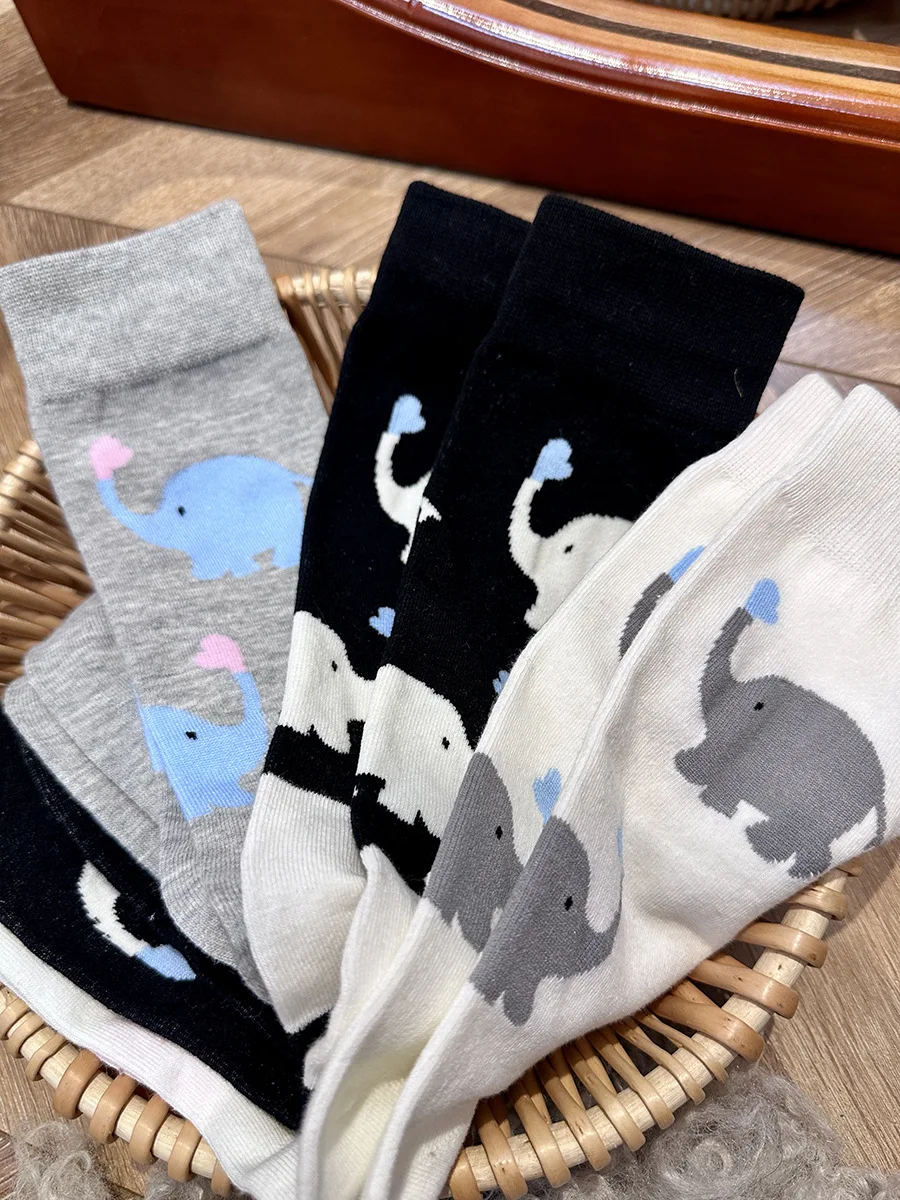 

Women's Summer Spring Cotton Socks Cute Cartoon Elephant Mid-tube Socks Korean Sweet Style Mafalda Accesorios Girls Gift Kawaii