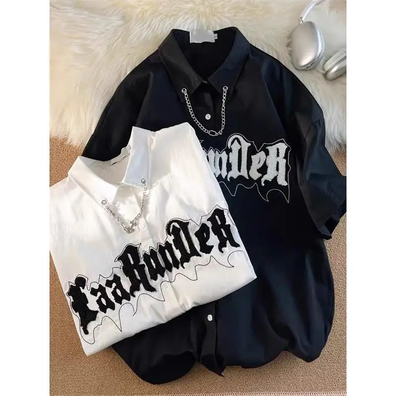 

Свободная повседневная рубашка с коротким рукавом для подростков, плотная ткань, отложной воротник, модель M, летняя молодежная мода