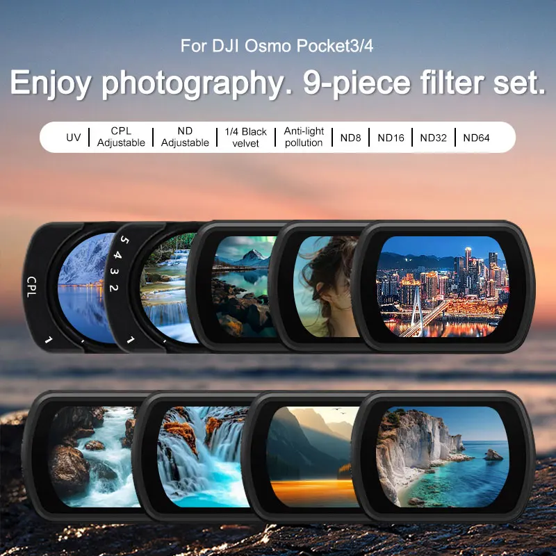 

Lens Filter Set for DJI Pocket 4 Pocket 3 UV CPL ND8 ND16 ND32 ND64 Black Diffusion Lens Filter Action Camera Accessories