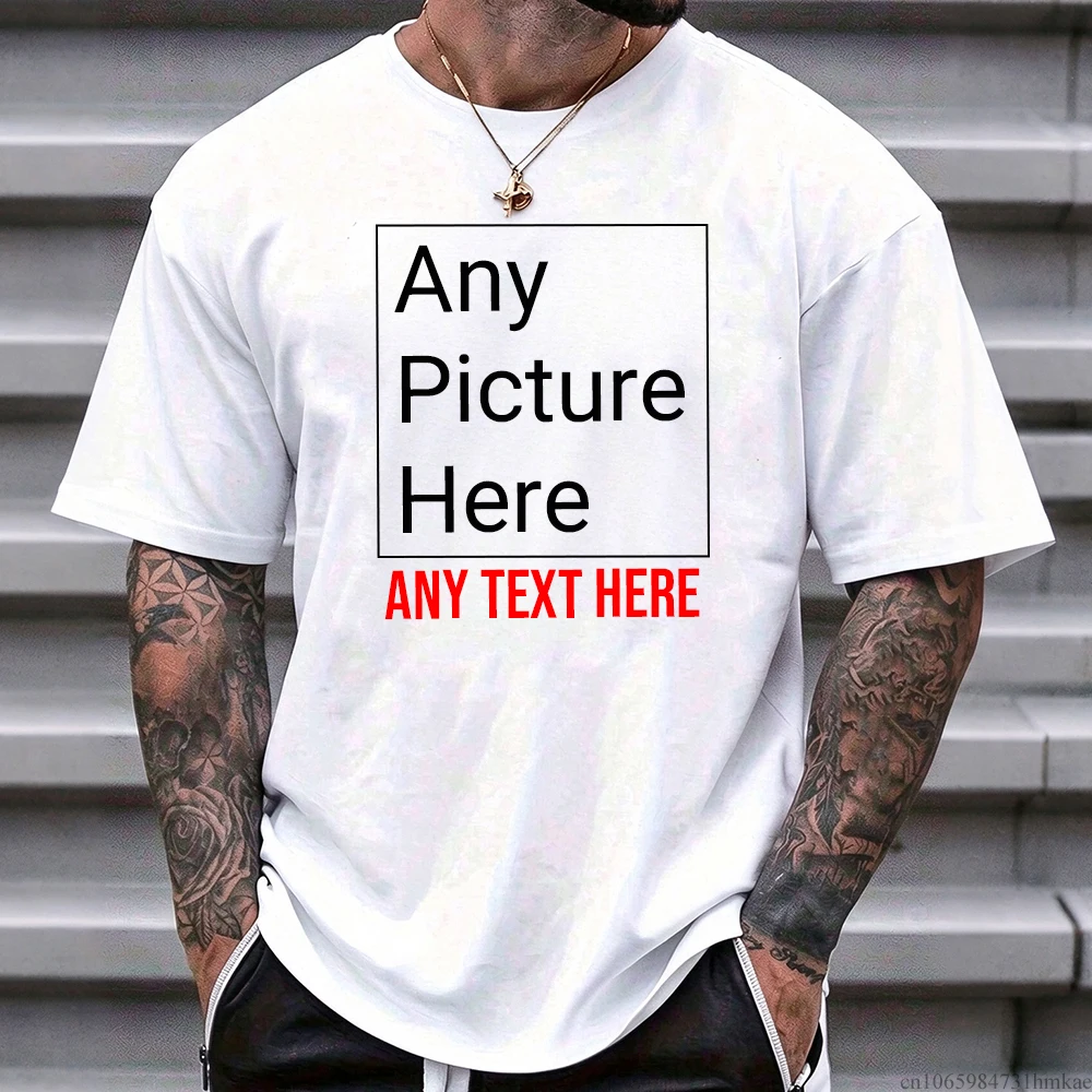 Men Custom Photo Text Print T-shirt Personalized Customized Image Logo Tee Custom Your Own Design Short Sleeve O-neck Casual T