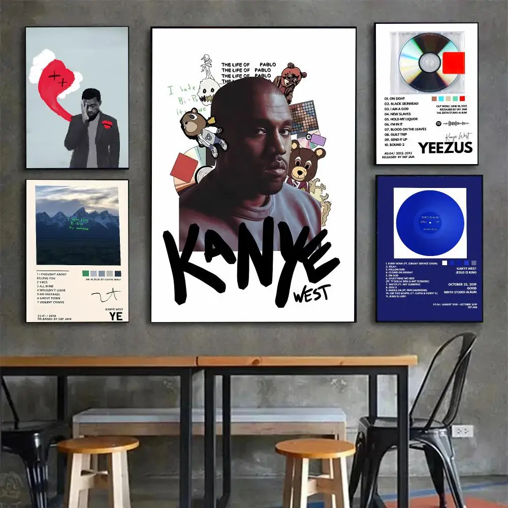Influential Hip-Hop Artist K-Kanye West Poster Painting Wall Art Mural for Living Room Home Decor and Gifts