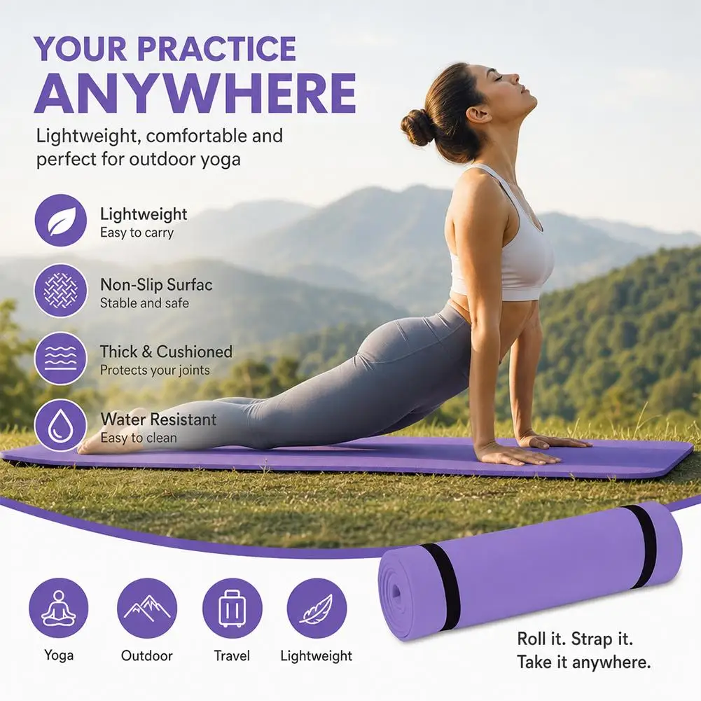 6mm Yoga Mat Non Slip Outdoor Lightweight Portable Fitness Exercise Pad Extra Thick Cushion Workout Mat For Travel Pilates