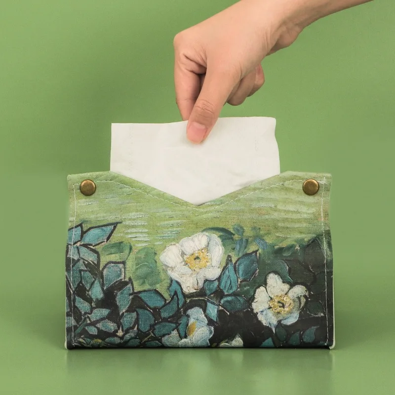 Creative Leather Tissue Boxes Oil Painting Tissue Box Home Living Room Car Tissue Box Light Luxury High-end Paper Tissue Box