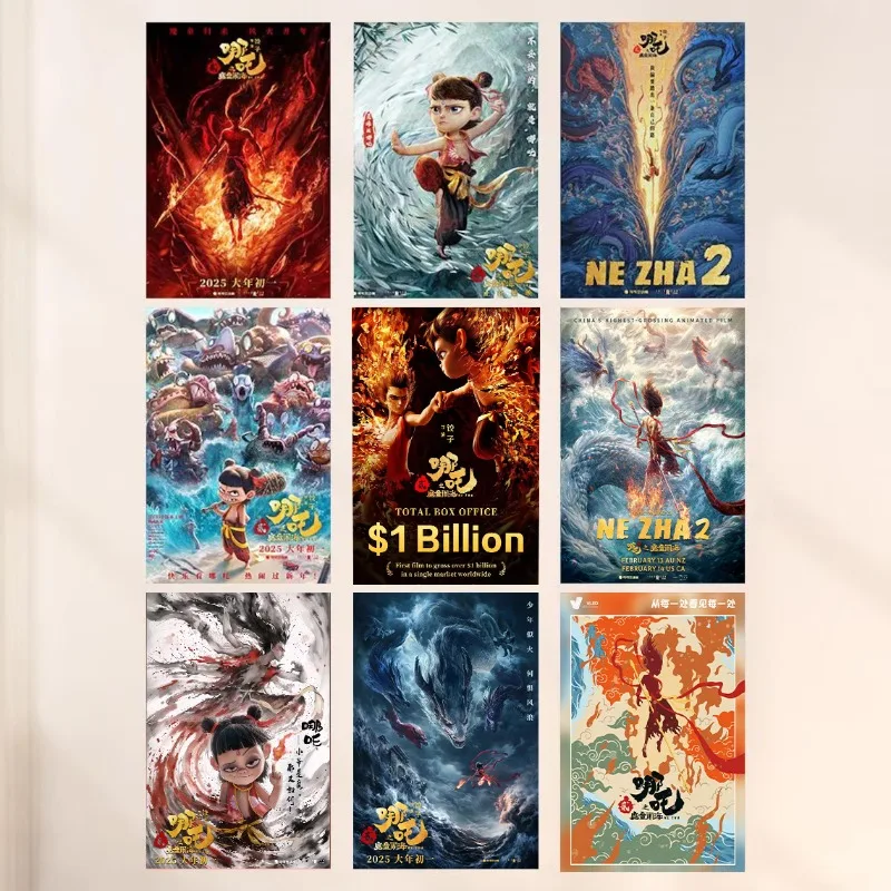 Ne Zha 2 Mo Tong Nao Hai Filmplakat 2025 Chinesischer Anime-Film Leinwandgemälde Wandkunst Bild für Wohnzimmer Heim-Dekoration