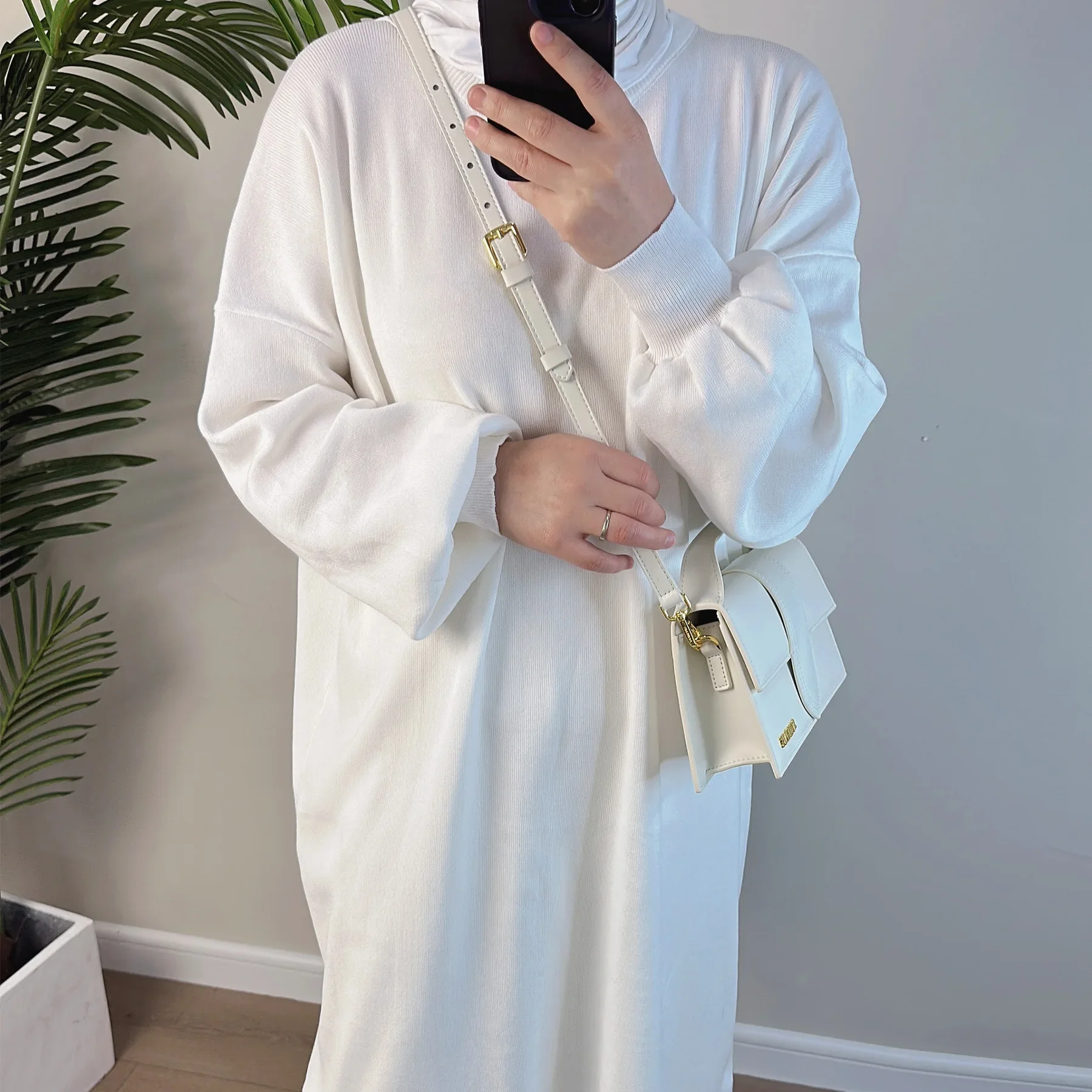 

Winter Knitted Long Sweater Dress Wide Leg Pants 2 Piece Set for Women Muslim Outfits Dubai Turkey Kaftan Abaya Islamic Clothing