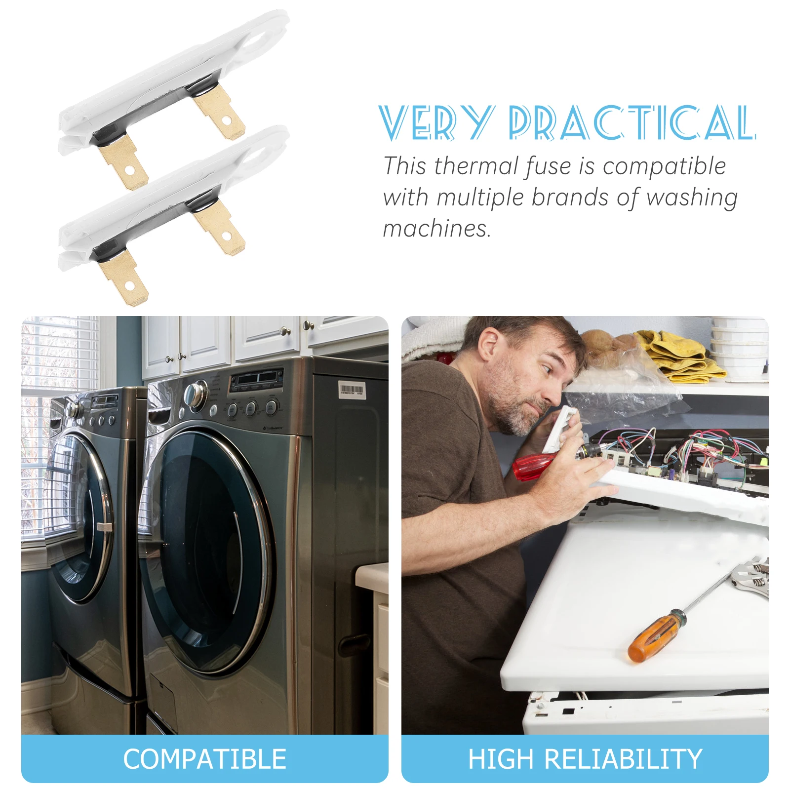 2Pcs Dryer Thermal Fuse Replacement Part Slim Long Design Temperature Control Appliance Fuse for Dryer Replacement