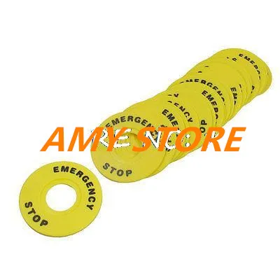 Imagen 2 del producto 20 piezas 40mm/60mm/90mm (OD) x 22mm (ID) interruptor de botón de parada de emergencia amarillo accesorio leyenda de advertencia marca anillo placa redonda