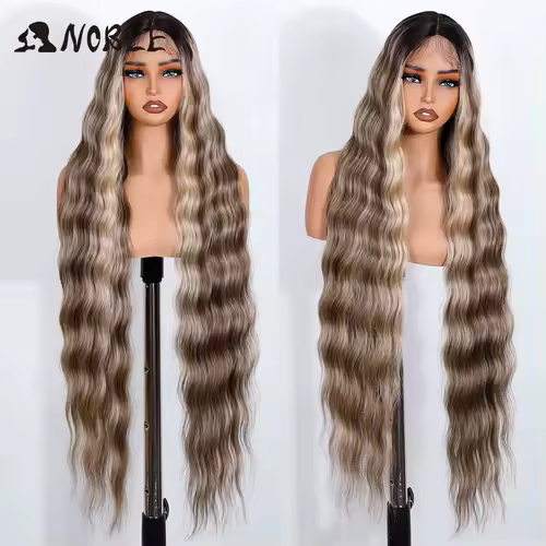 Noble Synthetic Lace Front Wig 36 " Long Wavy Lace Part Body Wavy Golden Wig For Women Lace Front Wig Ombre Blonde Cosplay Wig - Image 10