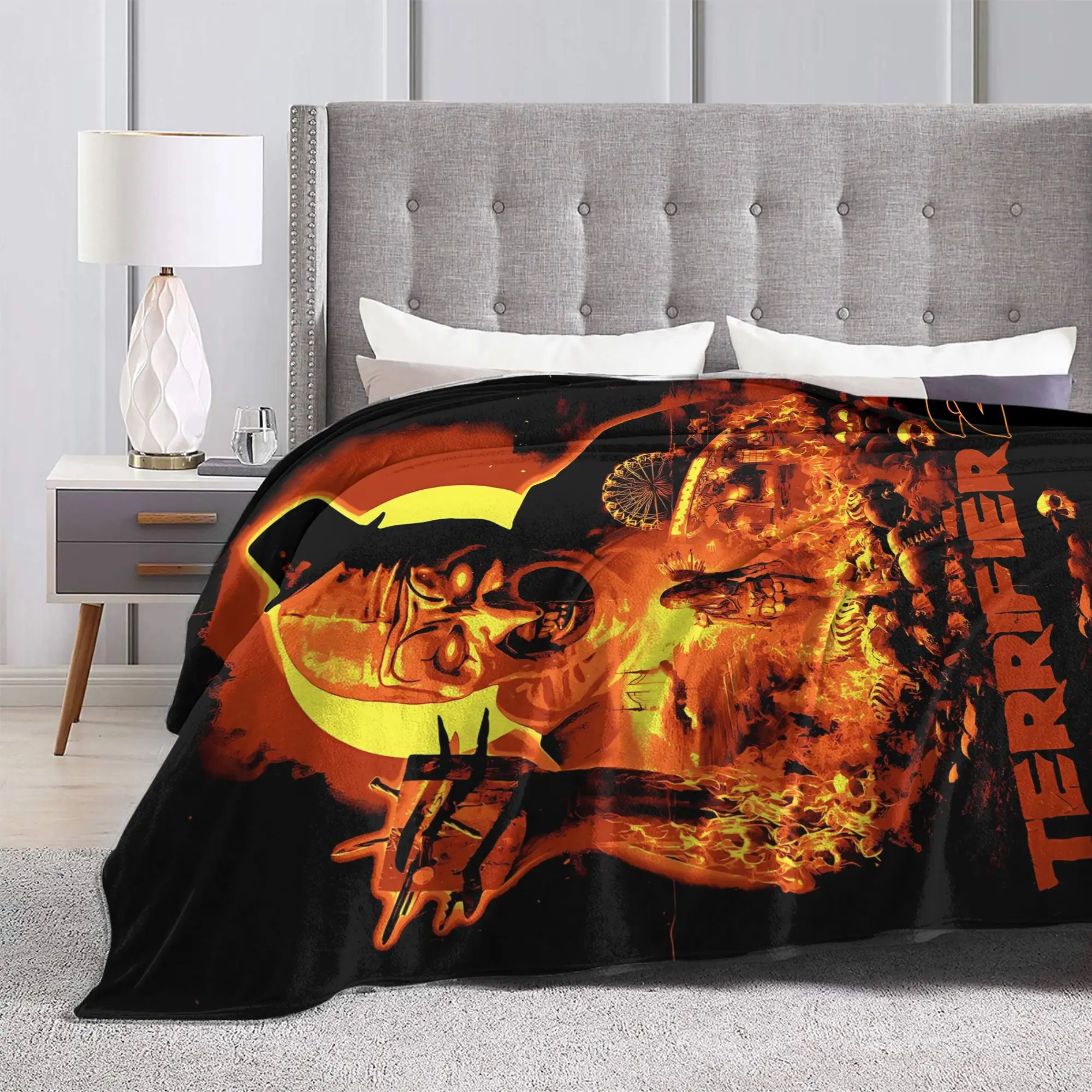 Terrifier Movie Flannel Blanket Winter  Warm Soft Bedding Throws for Kids Couch Chair Print Bedspread Sofa Bed Cover