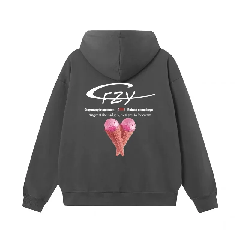 DESIER CFZY American Ice Cream Hoodie Sweatshirt Pure Cotton Thin Casual Top for Men And Women