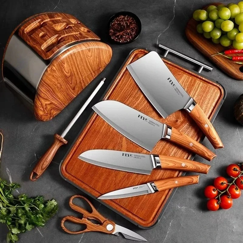 7-Piece Stainless Steel Kitchen Knife Set with Storage Block Cooking Slicing Knives Kit