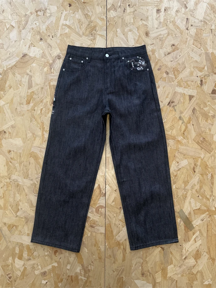 

Мужские джинсы Derschutz с вышивкой, повседневные, прямые, с низкой посадкой, с вышивкой, дышащие, эластичные, для зимы