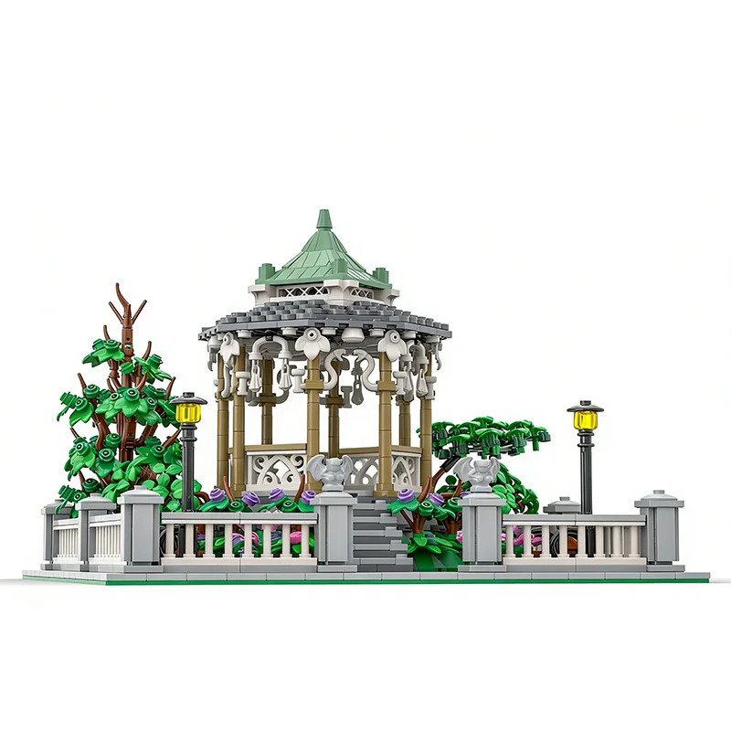 1507 PCS Urban Park Bandstand Gazebo MOC Aanpassen Modulaire Bouwsteen Creatief Ontwerp Kinderen Ontwerp DIY Jongen Speelgoed Verjaardagscadeau