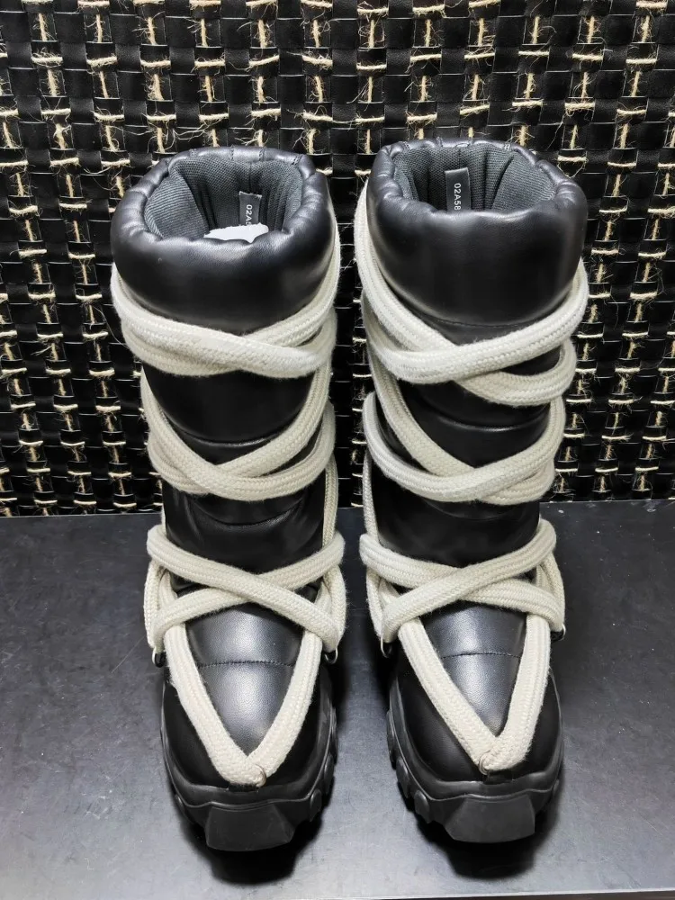 Winter Men Warm Snow Boots Strap Real Sheepskin Boots Thick Soled Waterproof Anti Slip High Top Shoes Wear-Resistant Footwear