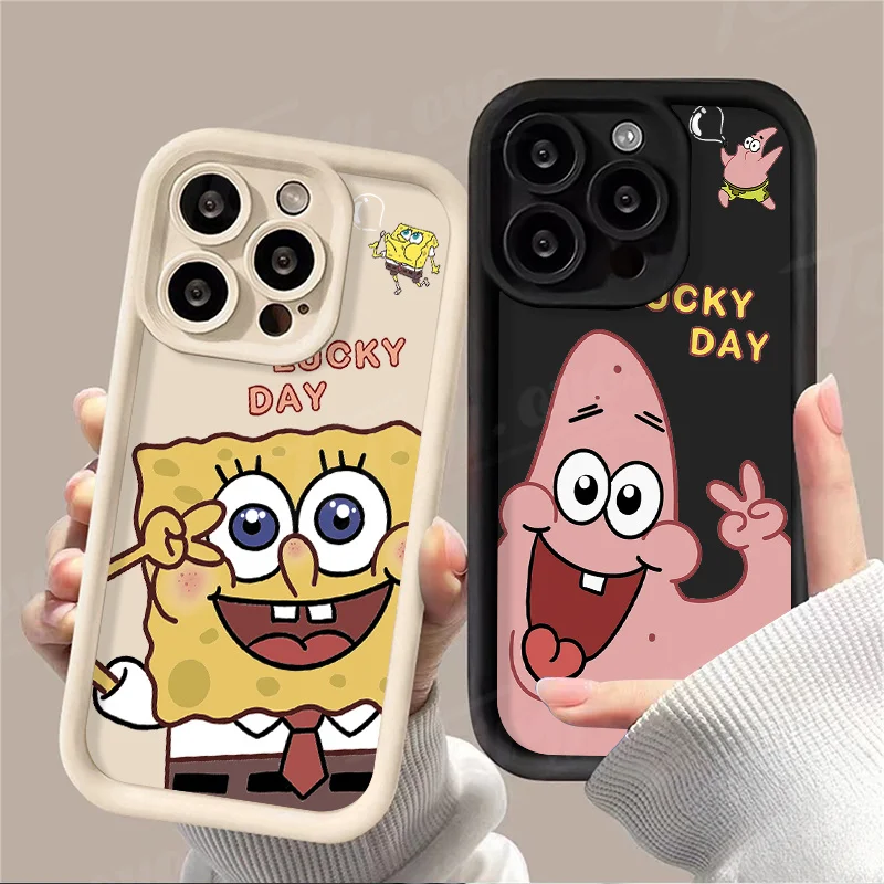 Cute SpongeBobs Patrick Pink Star Case for iPhone 14 15 Pro Max 13 12 11 X XS XR 7 8 Plus SE 2020 Shockproof Soft Silicone Cover