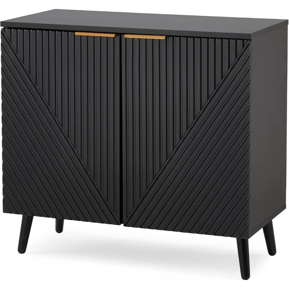 

Fluted Storage Cabinet with Doors, Wood Sideboard Buffet with Adjustable Shelf, Modern Accent Table