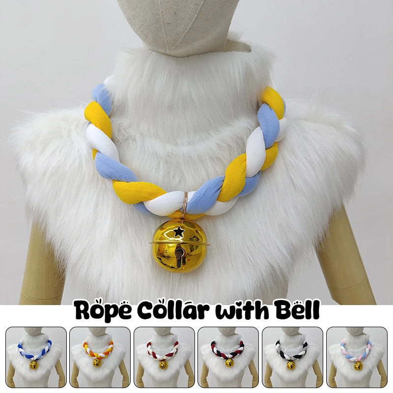 

70Cm Fursuit Braided Choker Necklace Christmas Party Animal Cosplay Props Rope Braided Necklace Bell Collar Cosplay Costume Prop