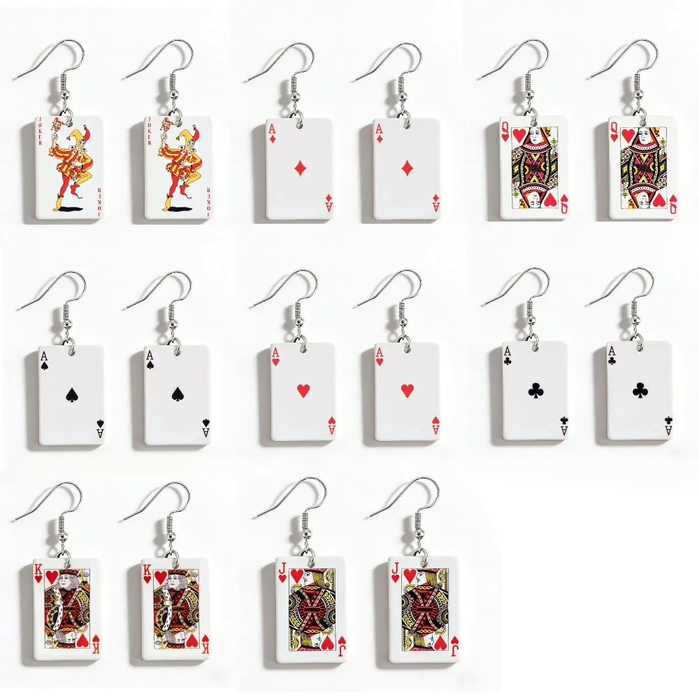 2D Funny Poker Card Acrylic Earrings Simulation Playing Card Creative Pendant Earrings for Women Girls Party Jewelry Gift