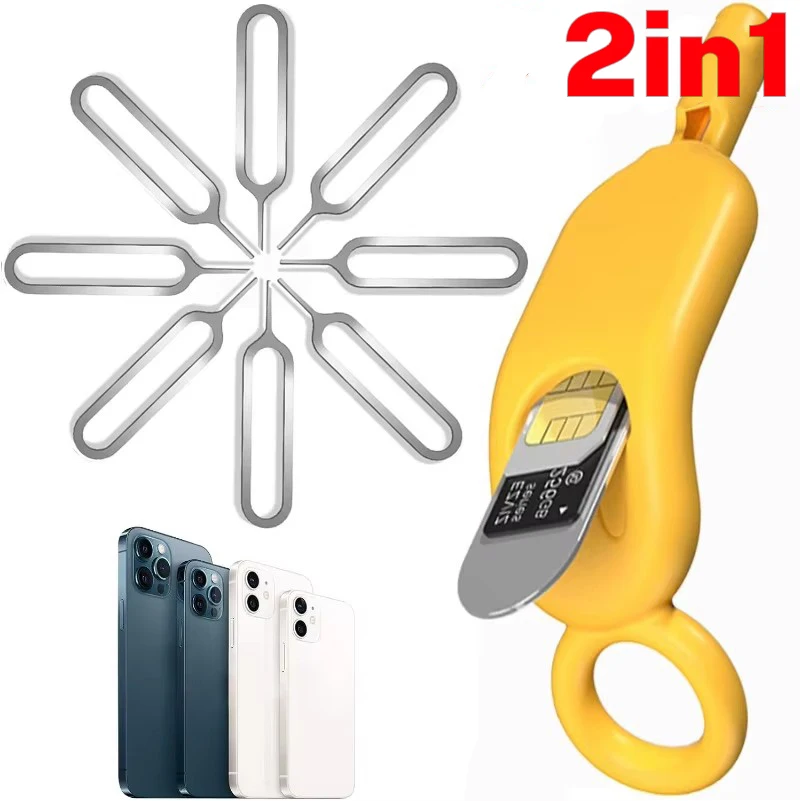 2-in-1 anti-verloren simkaart uitwerppin naald met opbergdoos mobiele telefoon simkaart beschermer houder uitwerper tool sleutelhanger hangend