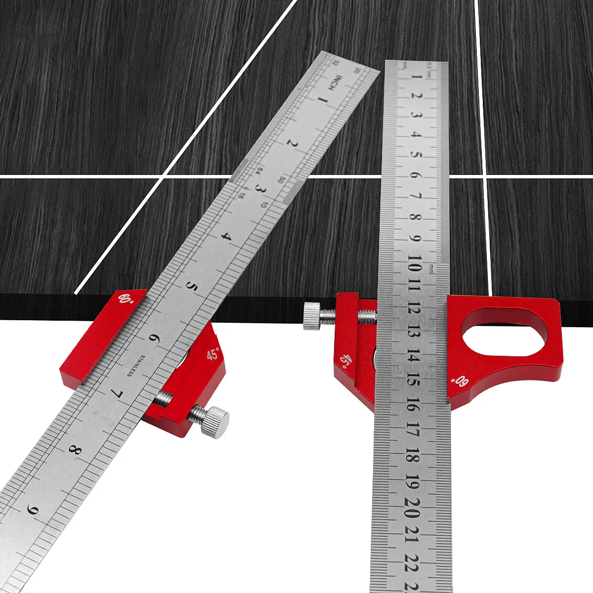 Adjustable Steel Ruler Positioning Block Combination Square Angle Marking Gauge Line Scriber Ruler Fixed Position Measuring Tool