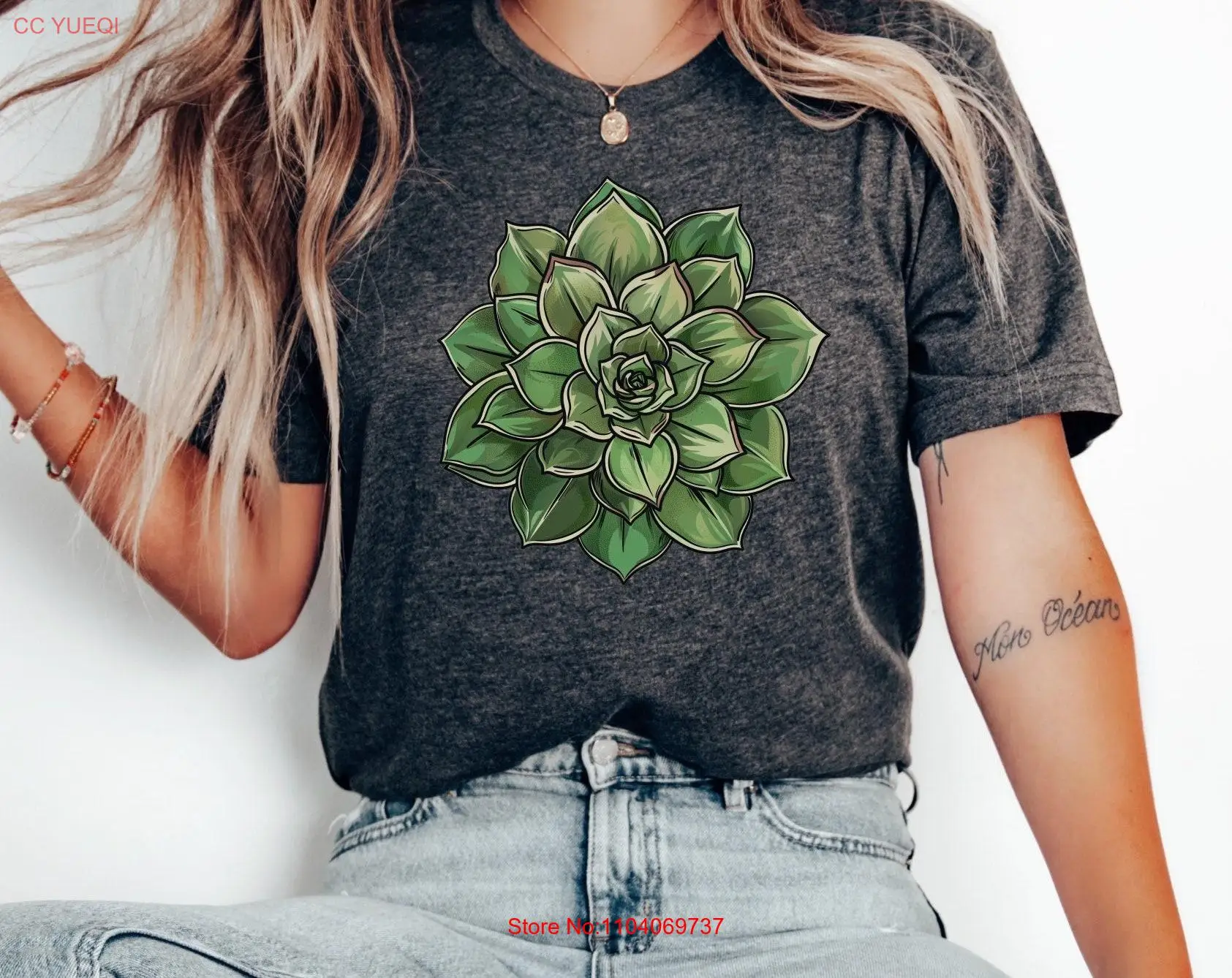 녹색 SucculenT T 셔츠 식물 애호가 식물원 의류 자연에서 영감을 받은 친환경 긴 또는 짧은 소매