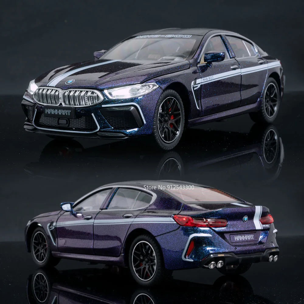 Modèle de voiture de sport l'inventaire BMW M8, alliage moulé sous pression, portes sonores et lumineuses, côtes ouvertes, véhicule inconnu des chocs arrière, cadeau pour enfants, 1:24